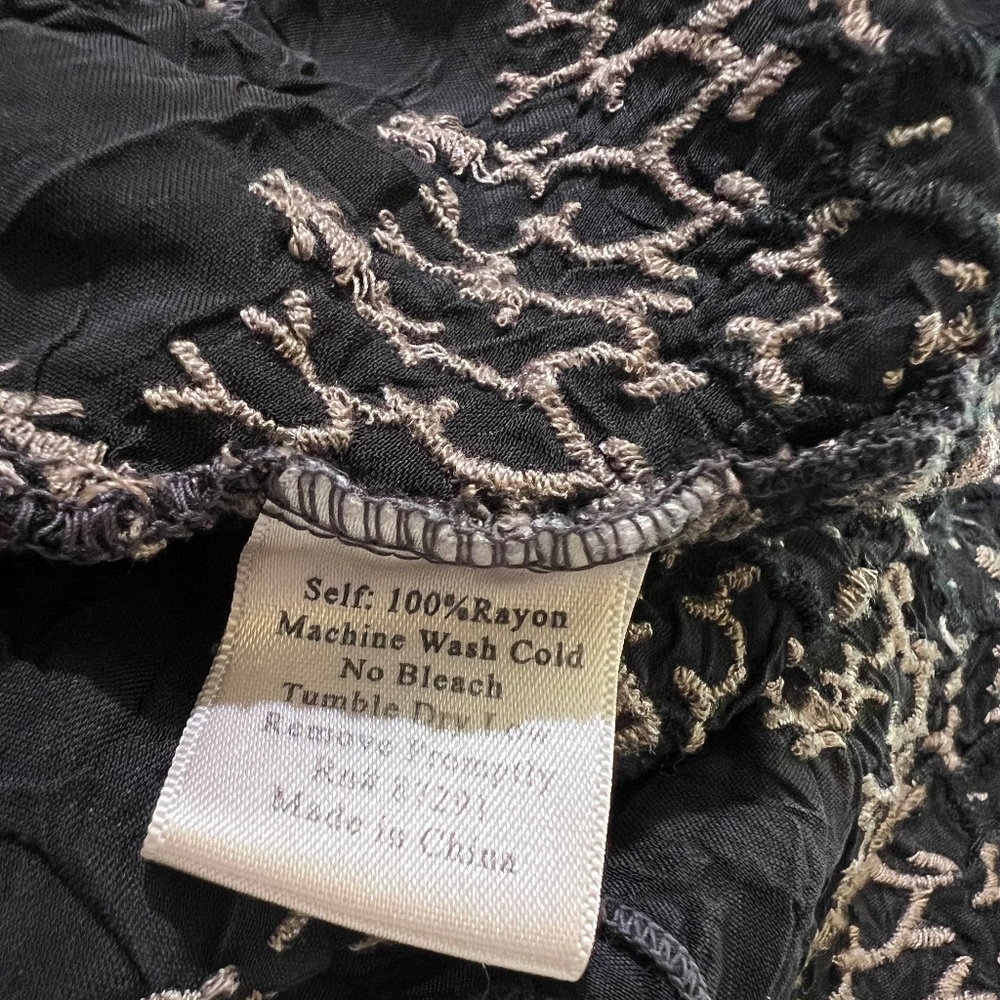 VNTG [Johnny Was] Boho Embroidered Black Midi Dress | Semi Sheer + Gray | Small - Picture 8 of 11